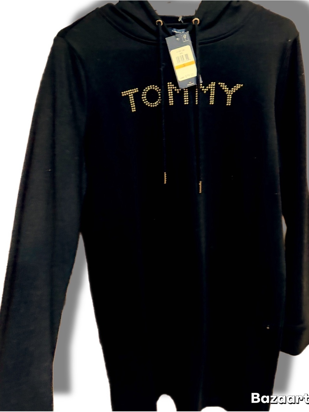 Tommy Hilfiger womens - Black Hooded Sweatshirt with Gold Stud Logo/NWT